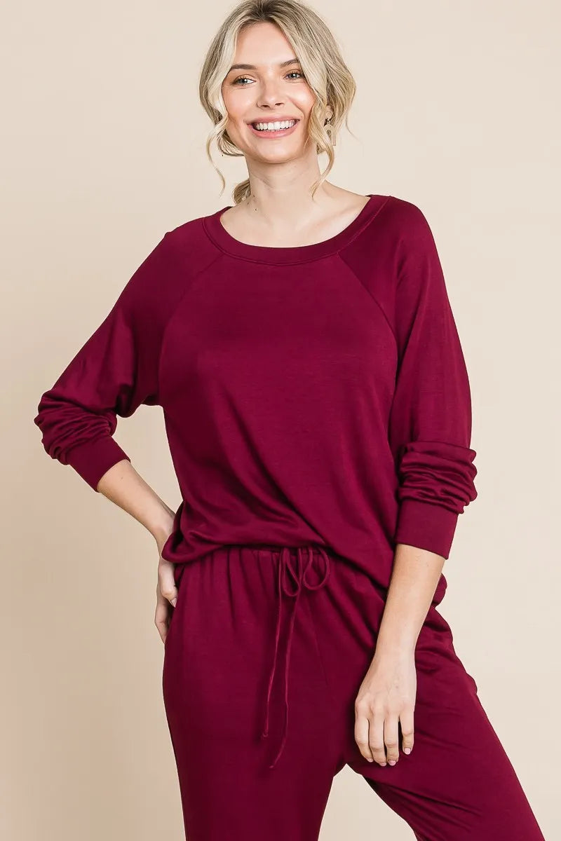 Round Neck Raglan Sleeve Top and Pants Lounge Set by Rose & Reed image 1