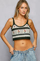Floral Embroidered Cropped Crochet Cami with Scalloped Hem