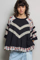 Round Neck Half Sleeve Contrast Floral Lace Oversized Knit Top