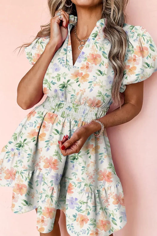 Frill Notched Puff Sleeve Dress by Rose & Reed image 1