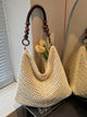 Knitted Shoulder Bag with Wooden Bead Handle