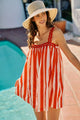 Stripe Cotton Scallop Side Pocket Lined Mini Dress
