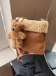 Teddy Bear Charm Plush Trim Crossbody Bag