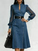 Denim Midi Dress with Sheer Sleeves