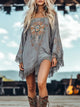 Fringe Hem Long Sleeve Mini Dress
