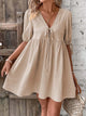 V-Neck Tie-Front Mini Dress with Puff Sleeves