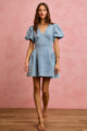 Bubble Sleeves Denim Fit And Flare Mini Dress