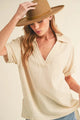 Aemi + Co Side Slit Johnny Collar Short Sleeve Cotton Gauze Blouse