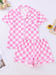 Checkered Print Button Up Top and Shorts Lounge Set