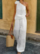 One-Shoulder Floral Embellished Top and Pants Set
