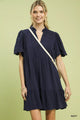 Linen Tiered Babydoll Dress with Scalloped Sleeves