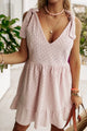 Embroidered Eyelets Ruffled Hem Sleeveless Mini Dress
