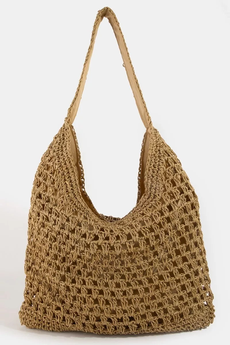 Fame Intricate Straw Weave Large Shoulder Bag by Rose & Reed image 2