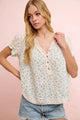 Floral Crinkle Neckdrop Short Sleeve Blouse Top