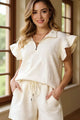 Textured Flounce Sleeve Top & Shorts Set